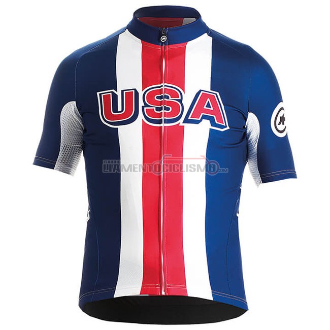 Abbigliamento Ciclismo USA Manica Corta 2018 Blu Rosso Bianco